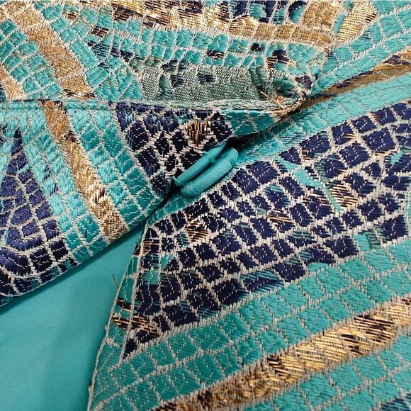 NWOT Chico's Turquoise Teal and Gold Patterned Coat Jacket Size 16-18 - Picture 9 of 10